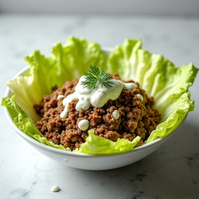 Lean Ground Beef and Crispy Lettuce Bowl with Creamy Dill Pickle Dressing