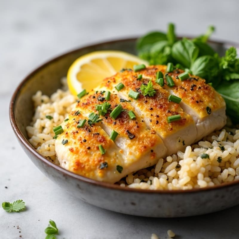 Herb-Crusted Lemon Chicken with Garlic Rice