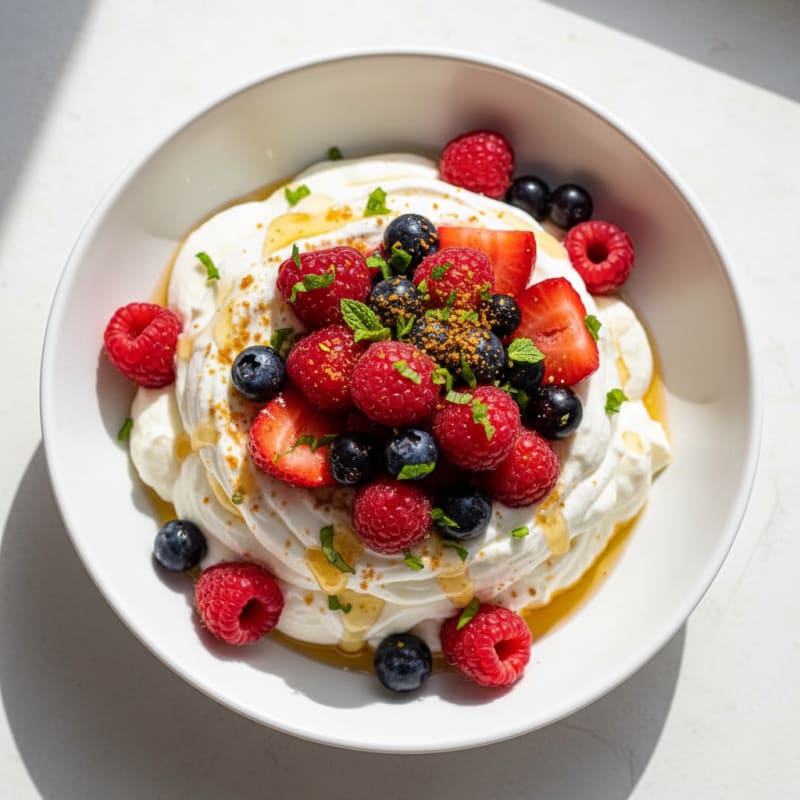 Greek Yogurt Protein Mousse with Mixed Berries