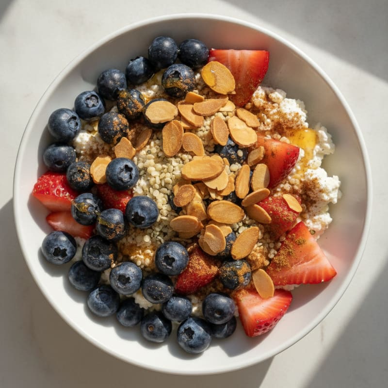 Cottage Cheese Berry Bowl with Almonds