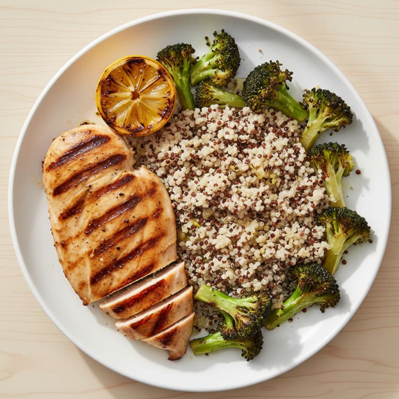Grilled Chicken Breast with Quinoa and Roasted Broccoli