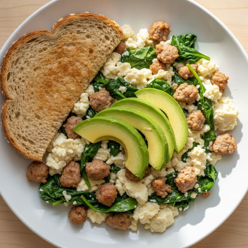 Egg White and Turkey Sausage Scramble with Spinach