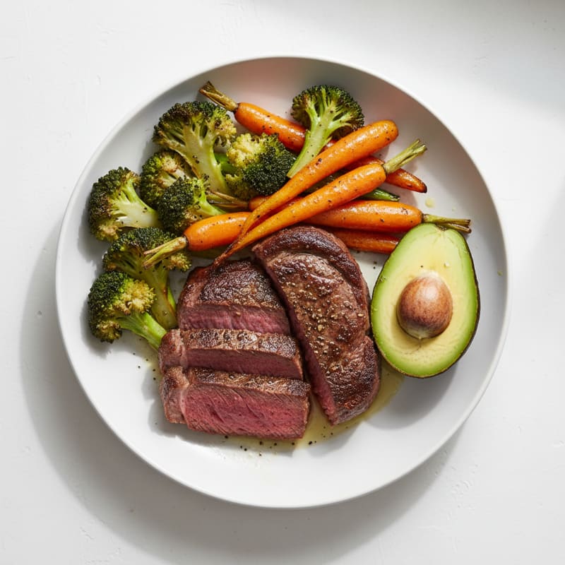 Seared Fillet Steak with Roasted Broccoli and Carrots