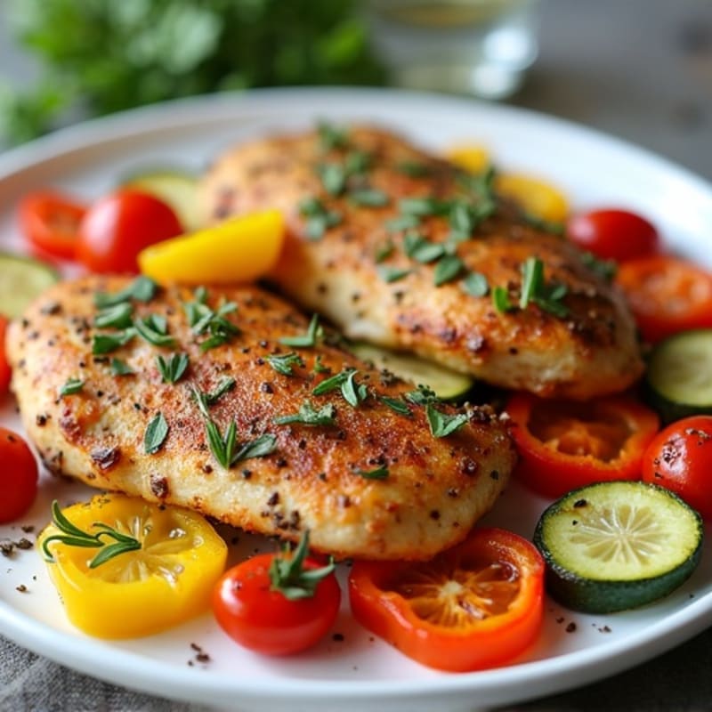 Herb-Crusted Sheet Pan Chicken with Roasted Rainbow Vegetables