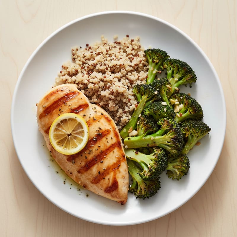 Grilled Chicken Breast with Roasted Broccoli and Quinoa
