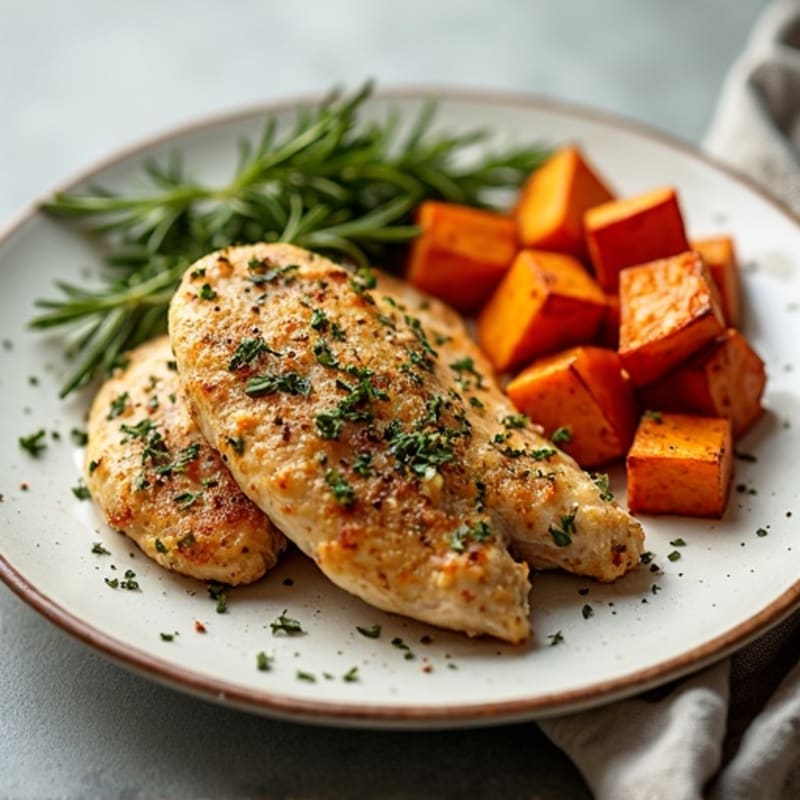 Sheet Pan Herb-Crusted Chicken with Roasted Sweet Potatoes