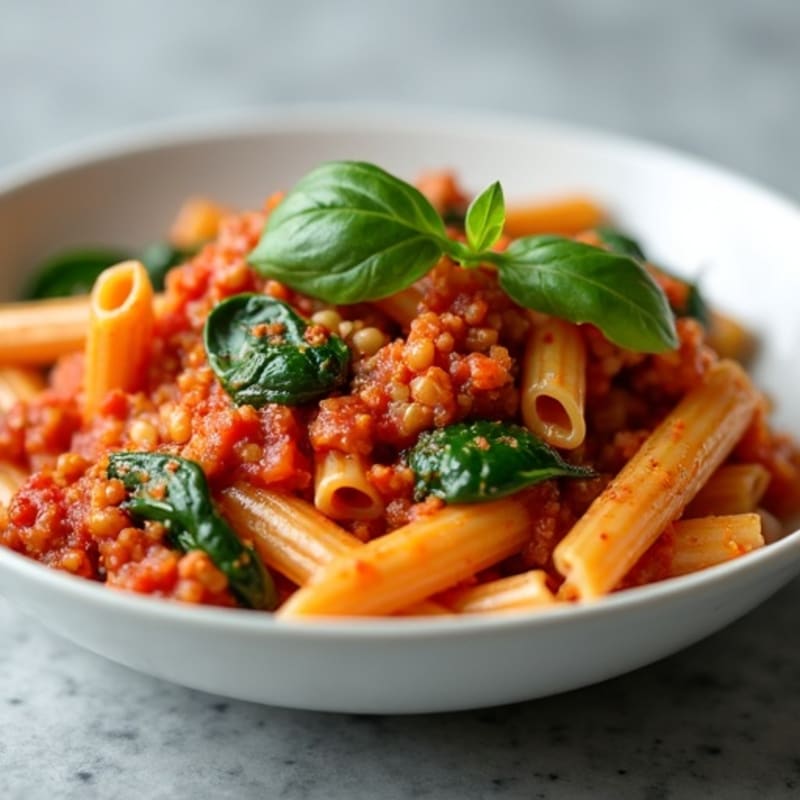 Hearty Ziti with Lean Ground Turkey, Rich Tomato Sauce, and Fresh Spinach