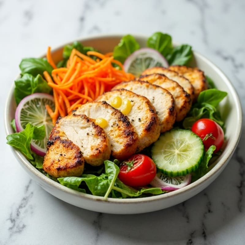 Grilled Chicken Salad with Crunchy Vegetables and Lemon Vinaigrette