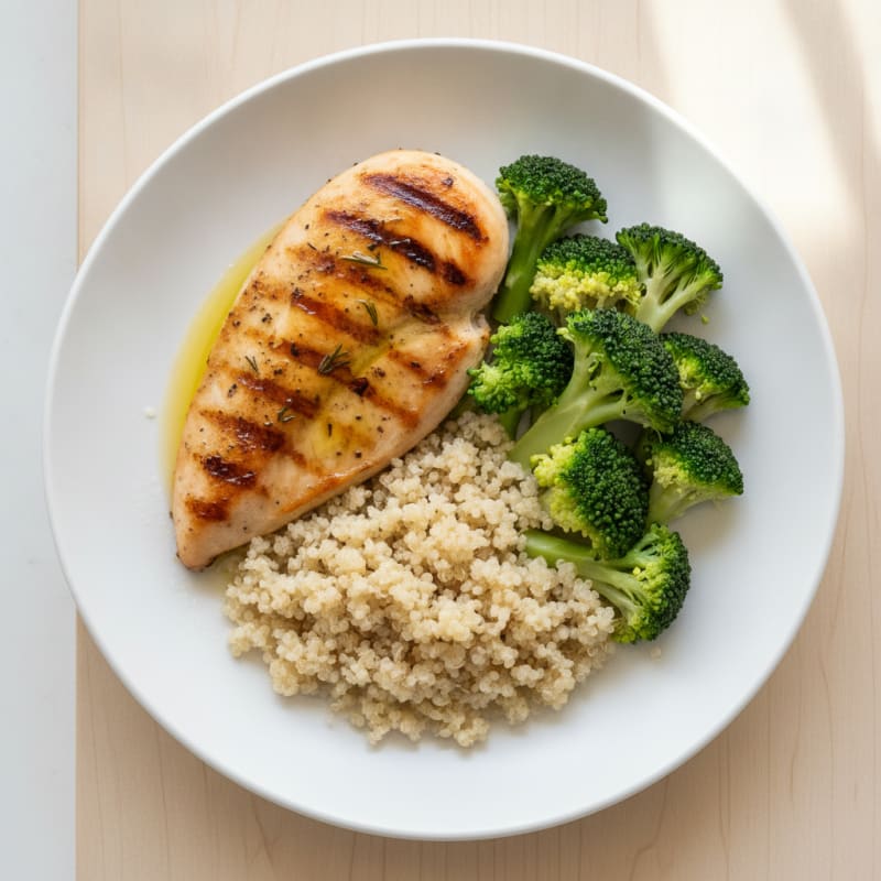 Grilled Chicken Breast with Quinoa and Steamed Broccoli