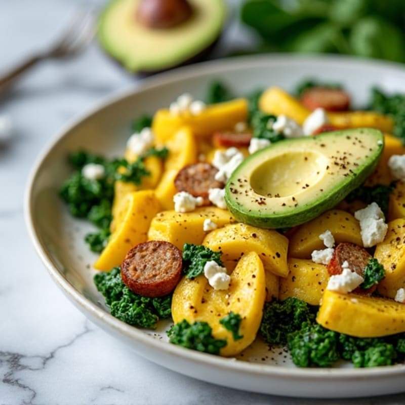 Egg White and Turkey Sausage Scramble with Spinach and Feta