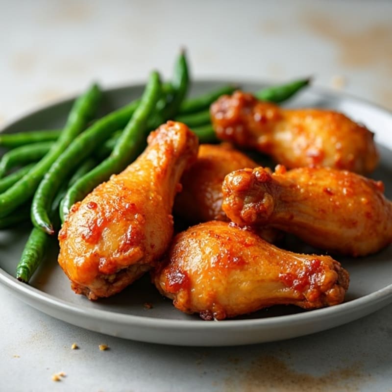 Crispy Baked Honey-Glazed Chicken Wings with Roasted Green Beans