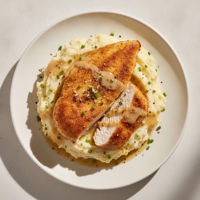 Buttery Garlic Mashed Potatoes with Herb-Roasted Chicken