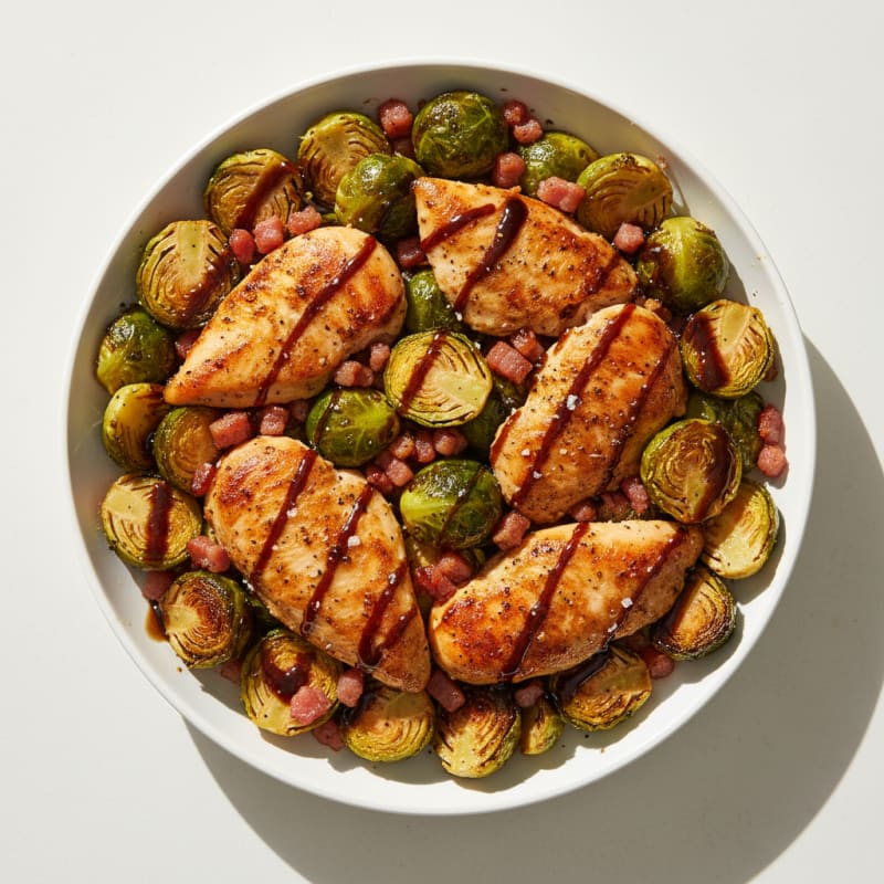 Balsamic-Glazed Brussels Sprouts with Pancetta and Roasted Chicken