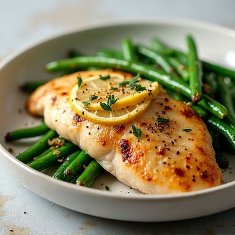 Lemon Garlic Pan-Seared Chicken with Roasted Green Beans