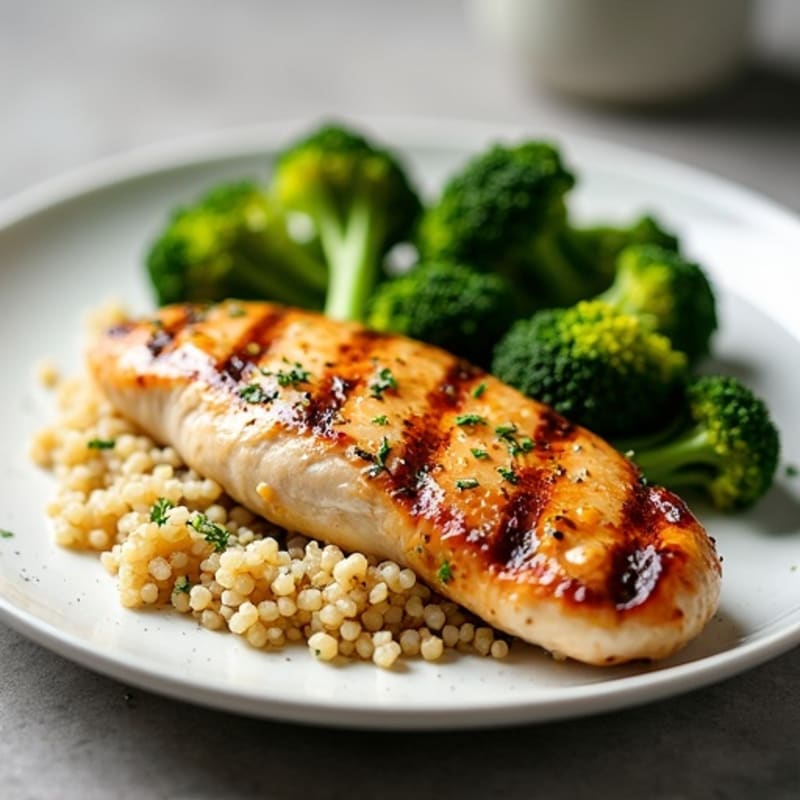Grilled Chicken Breast with Roasted Broccoli and Quinoa