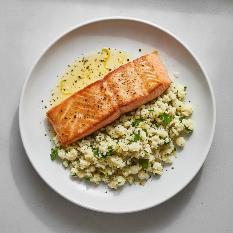 Pan-Seared Salmon with Lemon-Herb Cauliflower Rice