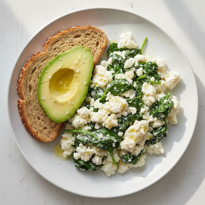 Egg White and Cottage Cheese Scramble with Sautéed Spinach
