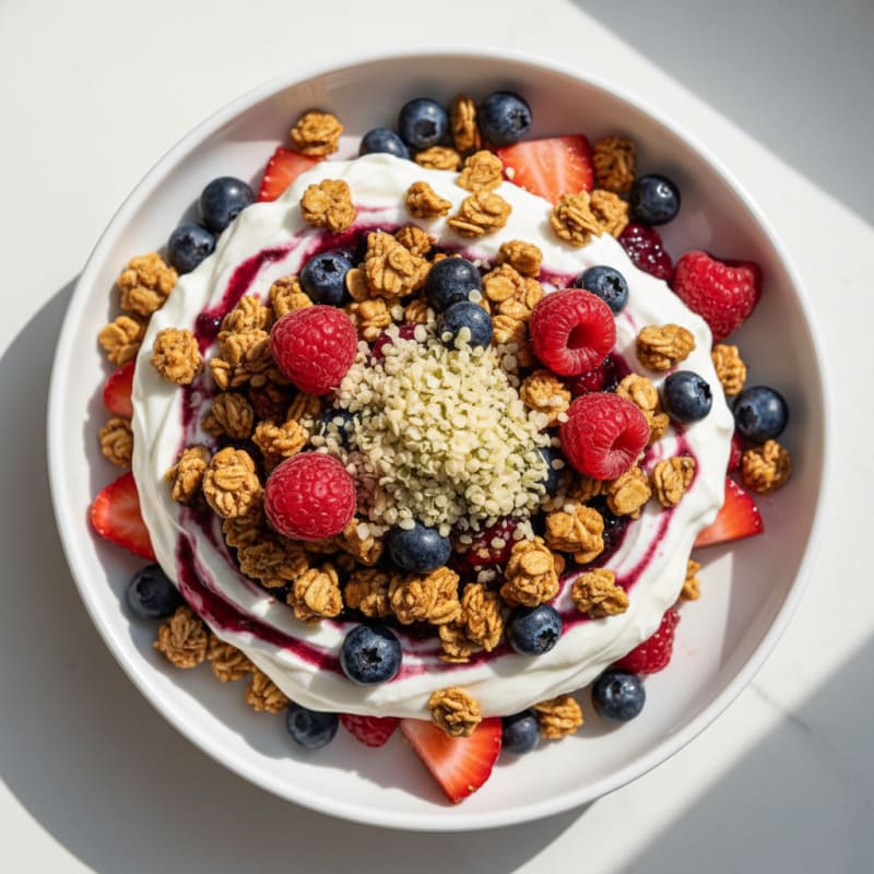 Creamy Greek Yogurt Parfait with Protein Granola and Mixed Berries