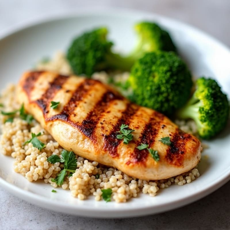 Grilled Chicken Breast with Quinoa and Roasted Broccoli