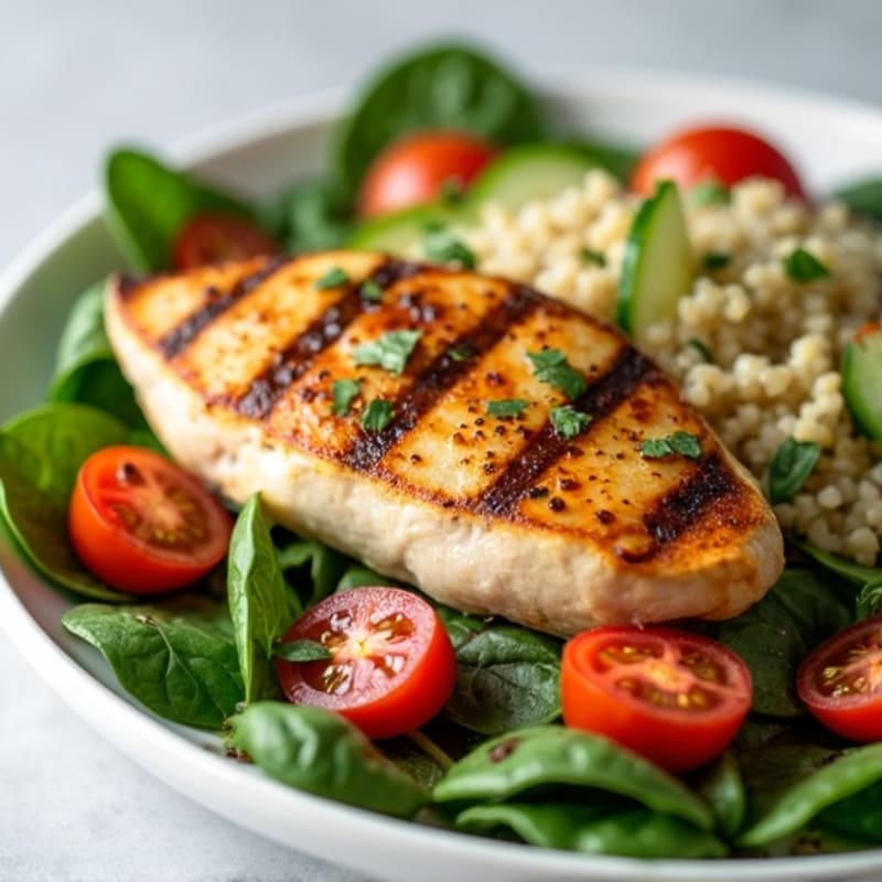 Grilled Chicken Breast with Spinach and Quinoa Salad