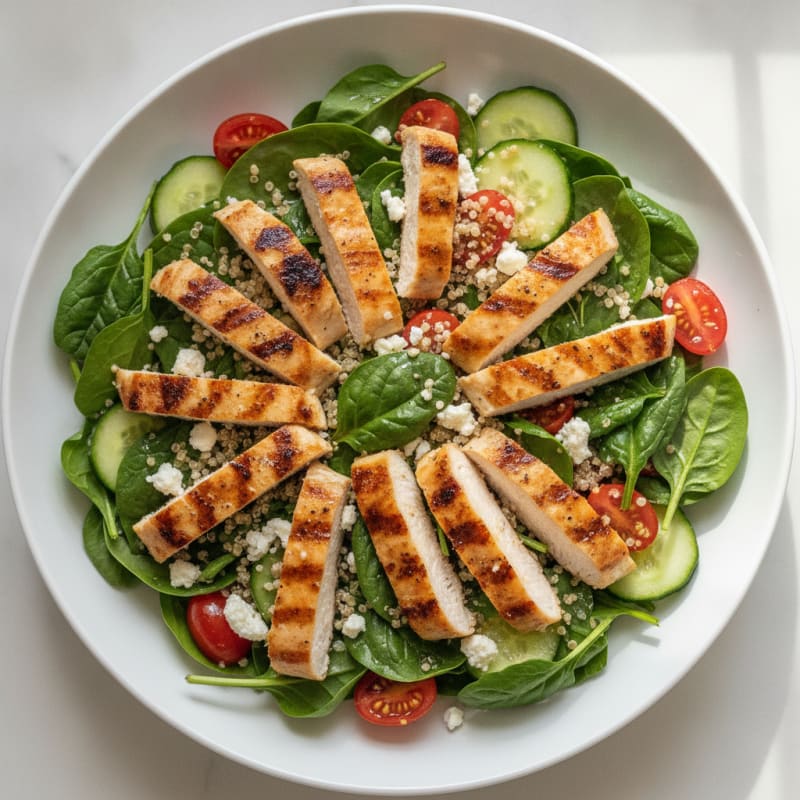 Grilled Chicken Quinoa Salad with Spinach and Feta