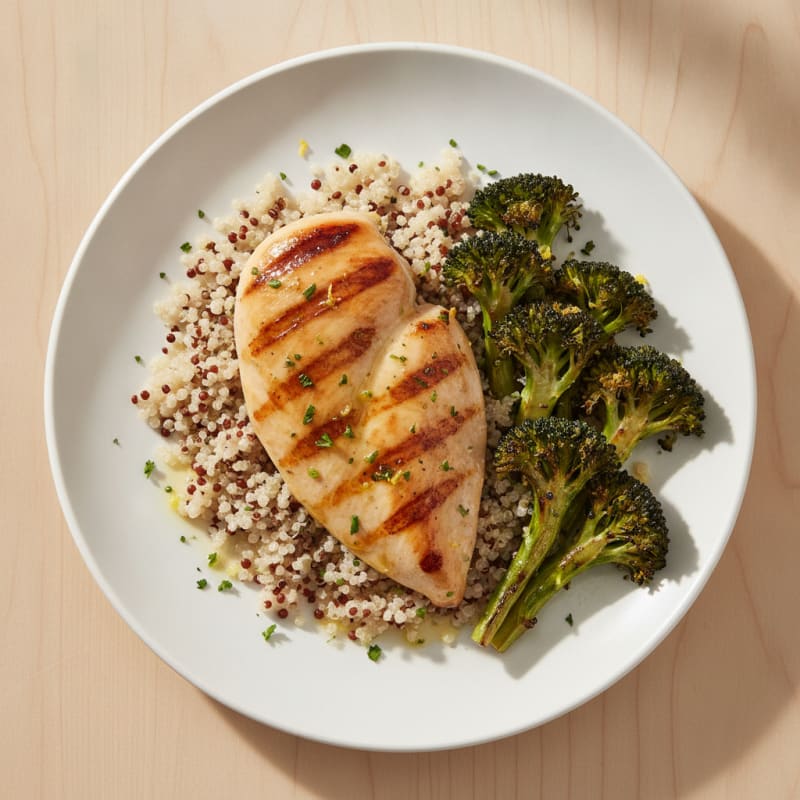 Grilled Chicken Breast with Quinoa and Roasted Broccoli