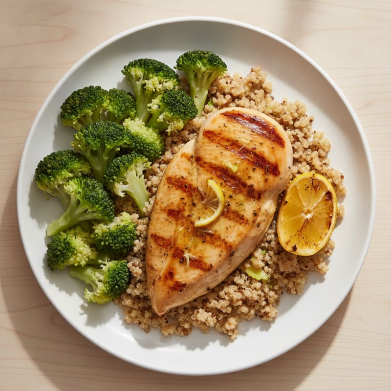 Grilled Chicken Breast with Quinoa and Steamed Broccoli