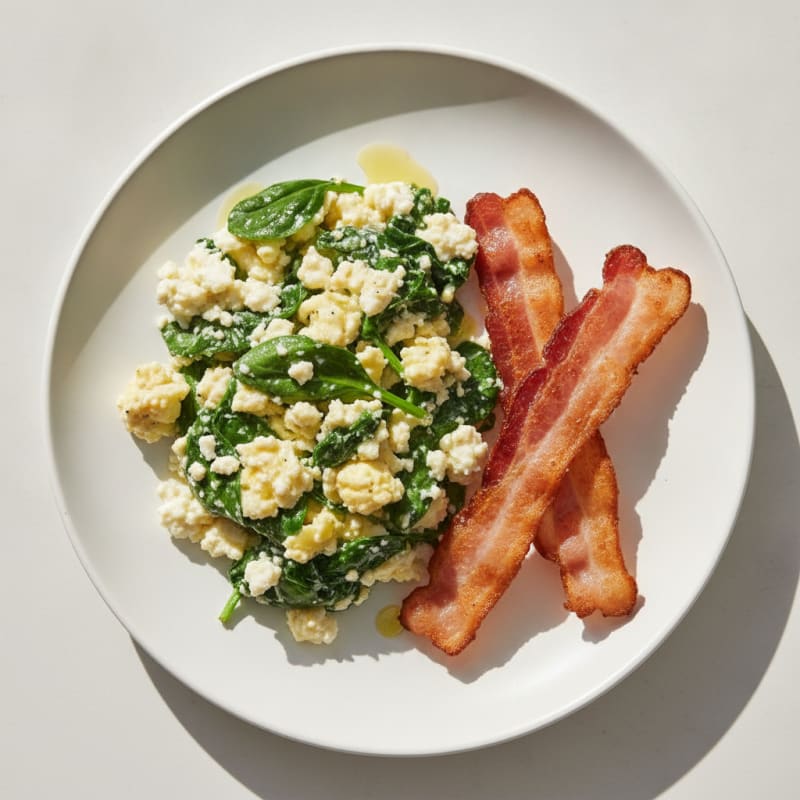Cottage Cheese Scramble with Spinach and Turkey Bacon