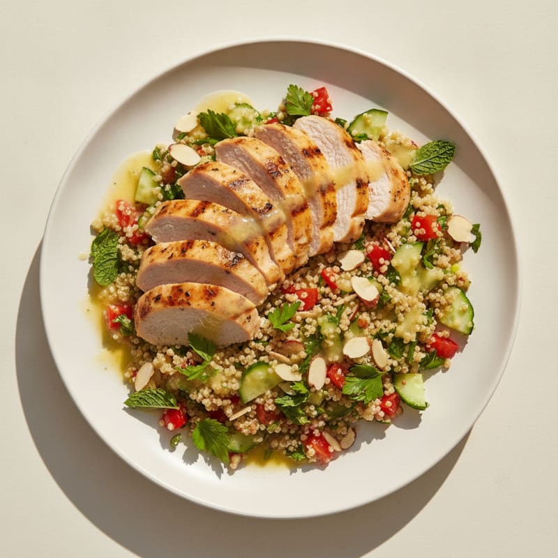 Grilled Turkey Breast with Crunchy Quinoa Salad and Lemon Vinaigrette