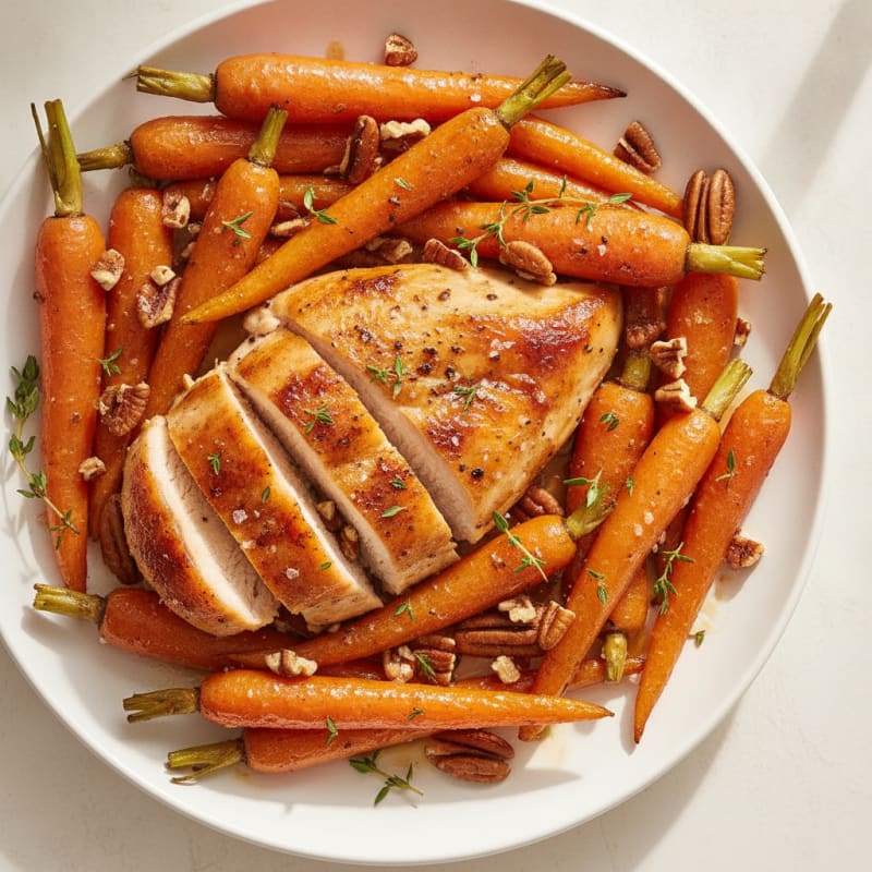 Maple-Glazed Roasted Carrots and Chicken with Pecans