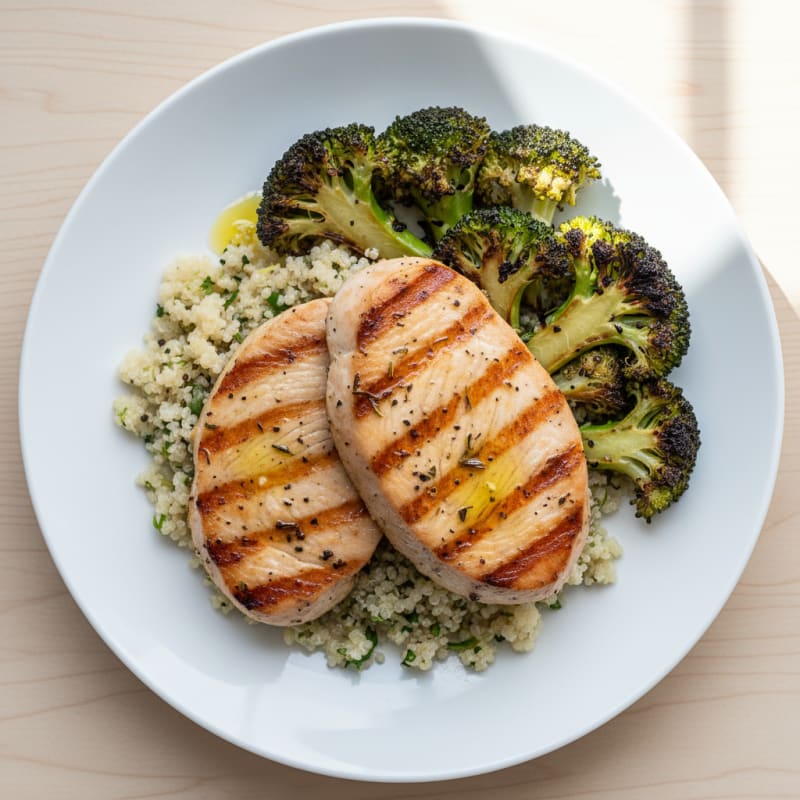 Grilled Turkey Breast with Roasted Broccoli and Quinoa