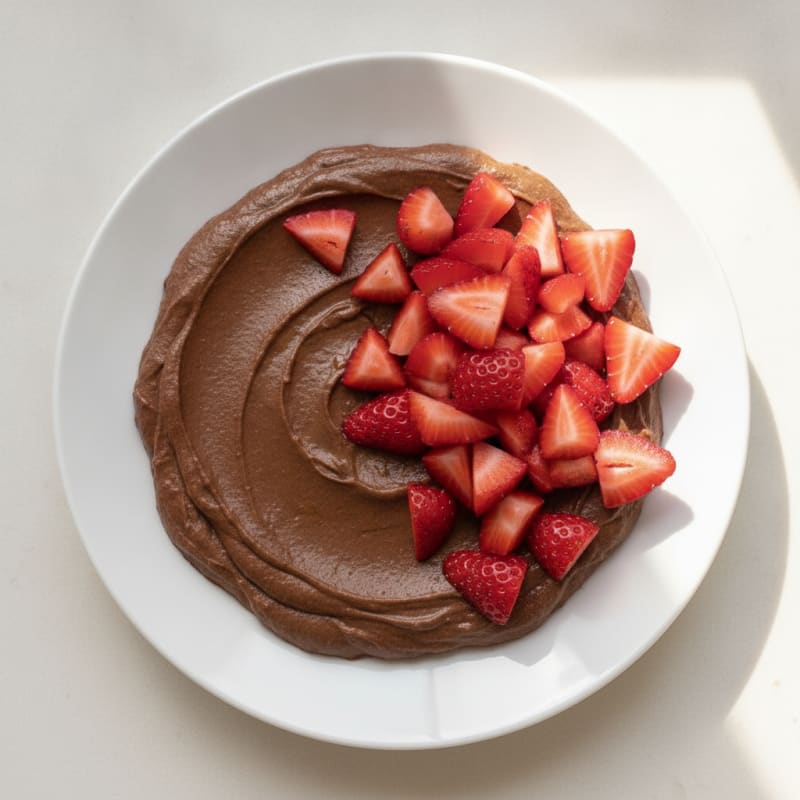 Silky Chocolate Protein Pudding with Sliced Strawberries