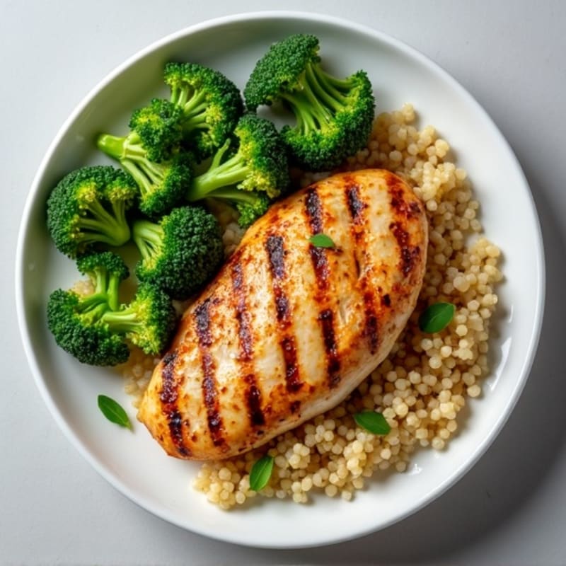 Grilled Chicken Breast with Quinoa and Steamed Broccoli