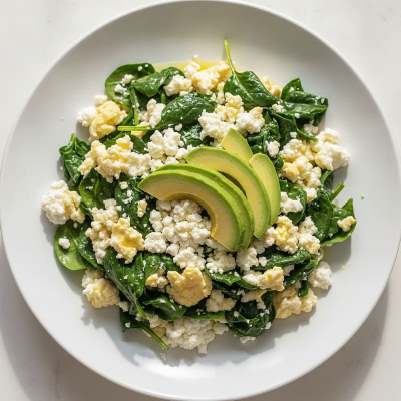 Egg White Spinach Scramble with Cottage Cheese