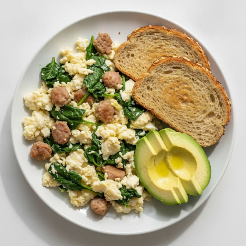 Egg White and Turkey Sausage Scramble with Spinach