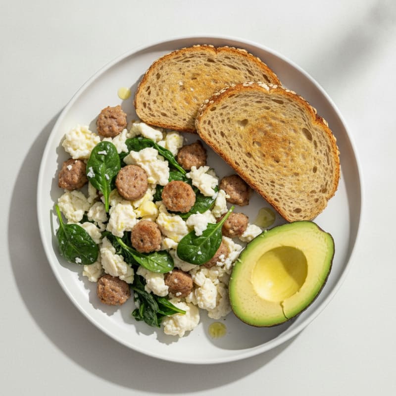 Egg White and Turkey Sausage Scramble with Spinach