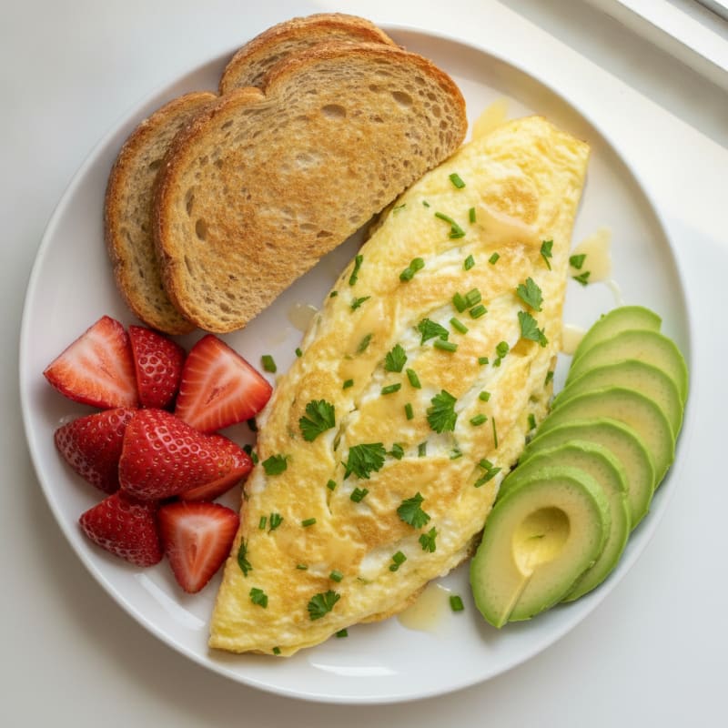 Egg White Omelet with Gluten Free Toast and Sliced Avocado