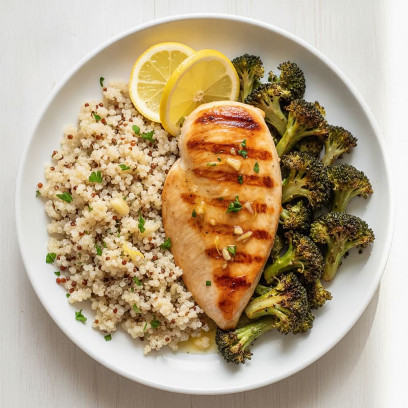 Grilled Chicken Breast with Roasted Broccoli and Quinoa