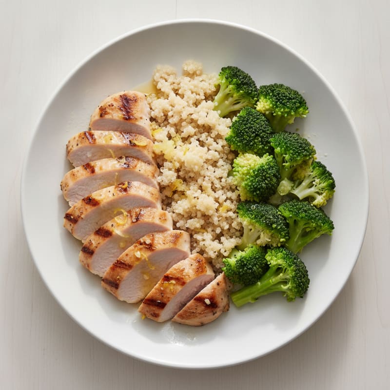 Grilled Turkey Breast with Steamed Broccoli and Quinoa