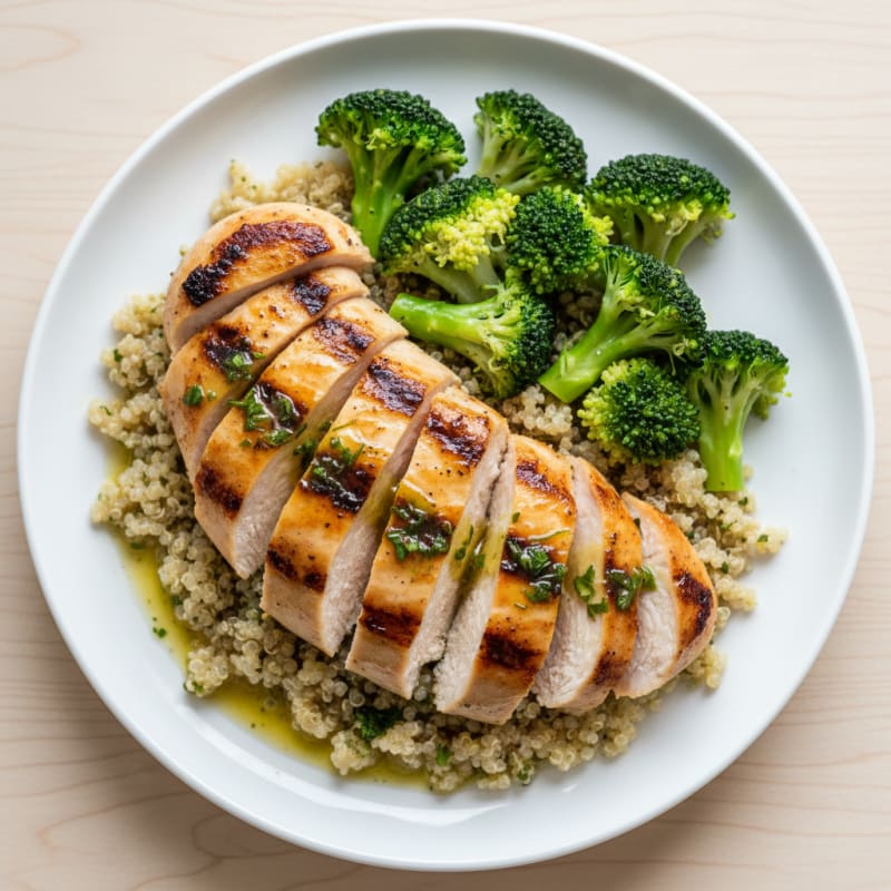 Grilled Chicken Breast with Quinoa and Steamed Broccoli