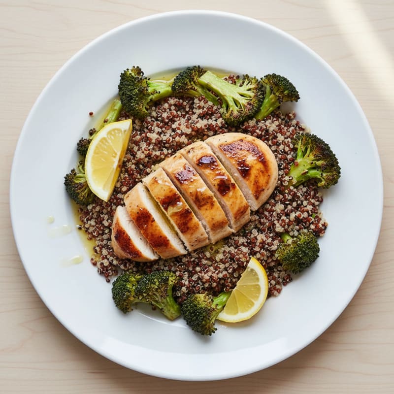 Grilled Chicken Breast with Quinoa and Roasted Broccoli