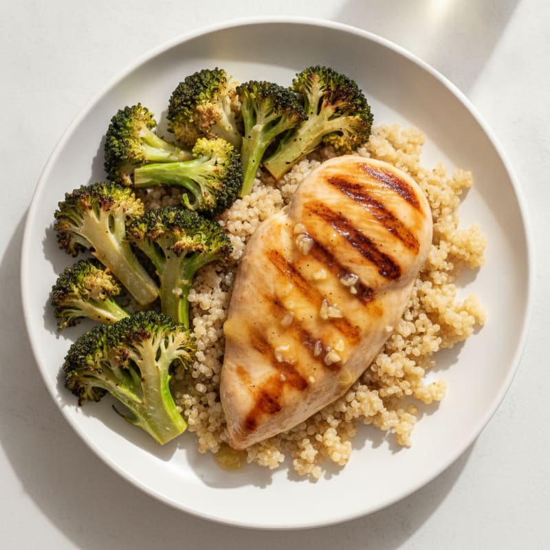 Grilled Chicken Breast with Quinoa and Roasted Broccoli