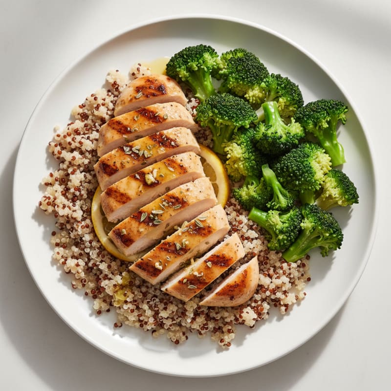 Grilled Chicken Breast with Quinoa and Steamed Broccoli