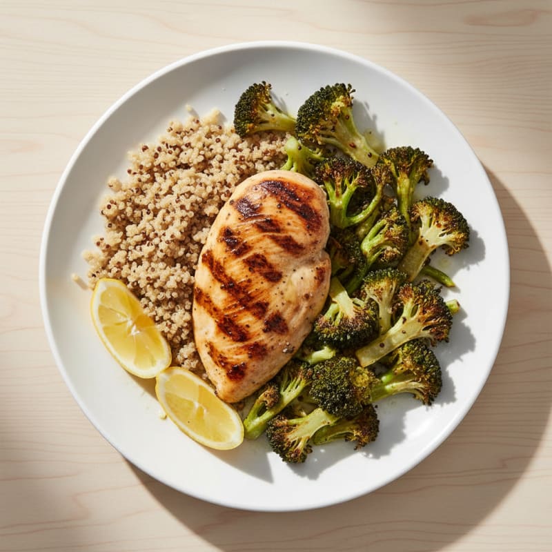 Grilled Chicken Breast with Quinoa and Roasted Broccoli