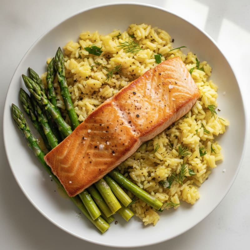Pan-Seared Salmon with Lemon-Herb Rice