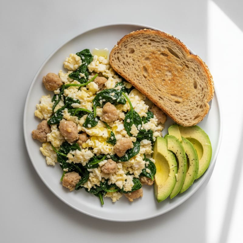Egg White and Turkey Sausage Scramble with Spinach