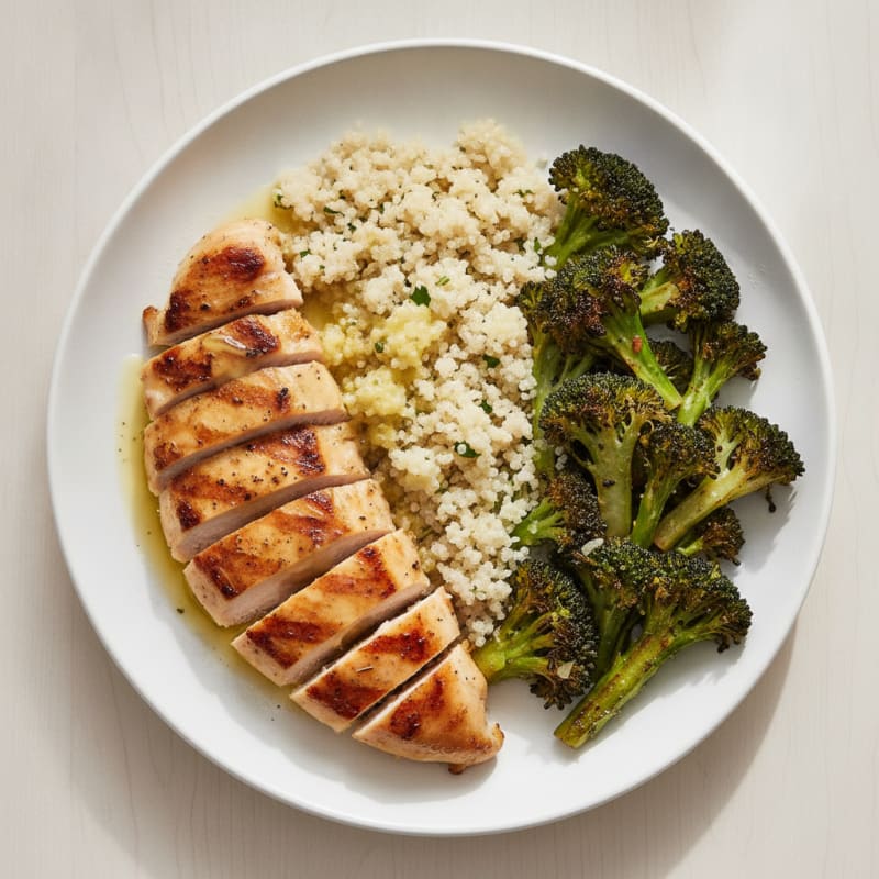 Grilled Chicken Breast with Quinoa and Roasted Broccoli