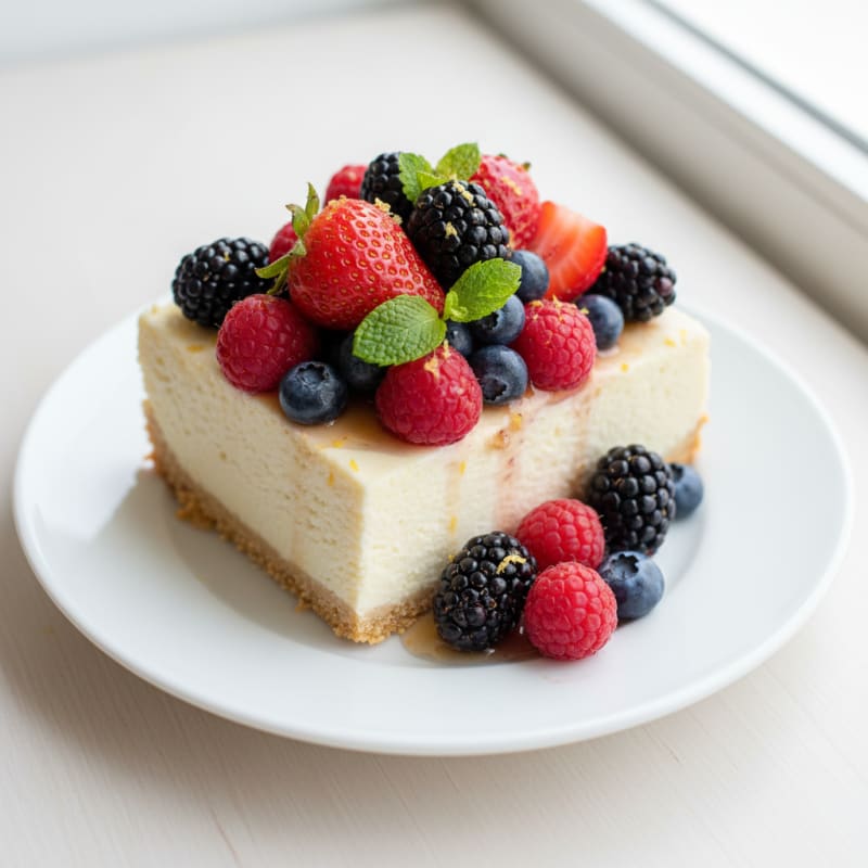 Greek Yogurt Protein Cheesecake with Mixed Berries
