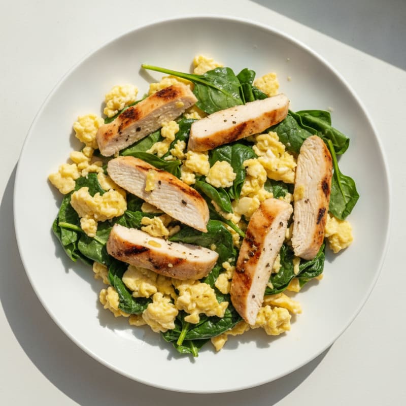 Egg White Scramble with Spinach and Grilled Chicken Breast
