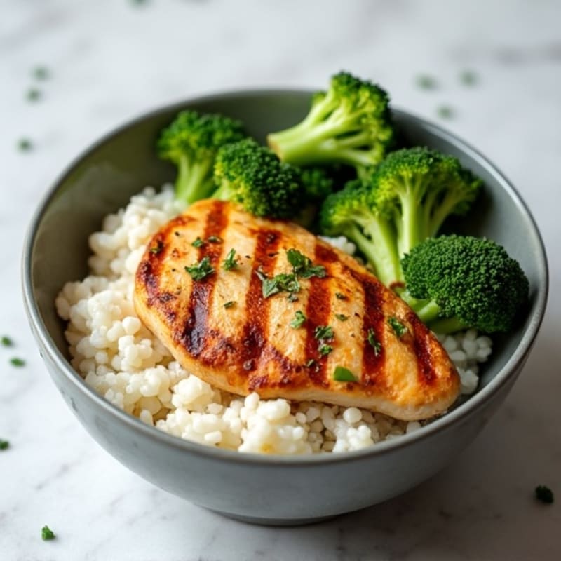 Grilled Chicken Rice Bowl with Steamed Broccoli